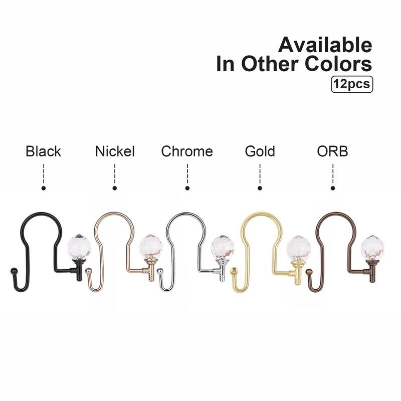 Utopia Alley Rustproof Zinc Double Shower Curtain Hooks for Bathroom, Crystal Design, Set of 12