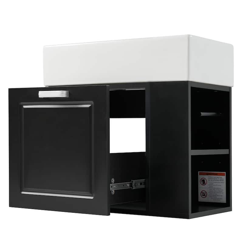 21.8" Floating Bathroom Vanity Cabinet with Ceramic Sink & Toilet Paper Holder for Small Space