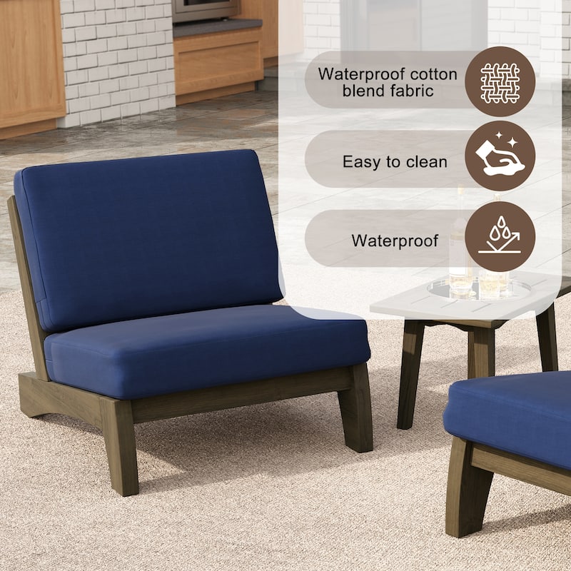 Outdoor Acacia Club Chair Set Loveseate with Weather-Resistant Cushions