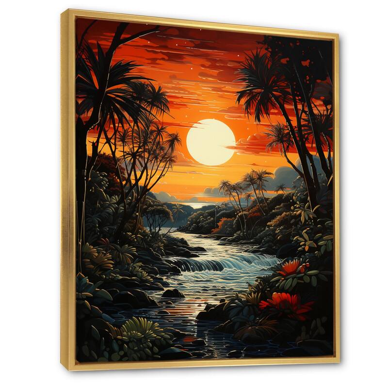 Designart "Palm Trees Tropical Pointillism VI" Palms & Palm Trees Framed Canvas Art Print