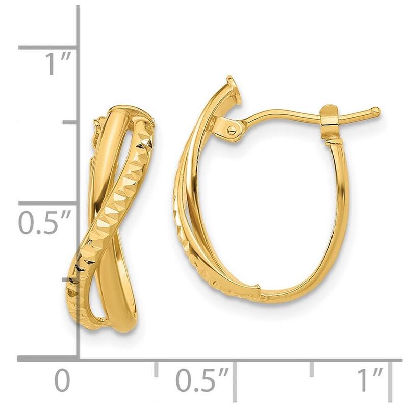 Curata 14k Yellow Gold Polished and Sparkle Cut Hoop Earrings - 18.87x14.77mm
