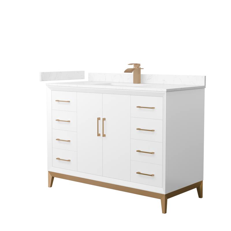 Amici Single Bathroom Vanity Set, Cultured Marble Top - 48-Inch Single - White, Bronze Trim, Carrara Cultured Marble Top