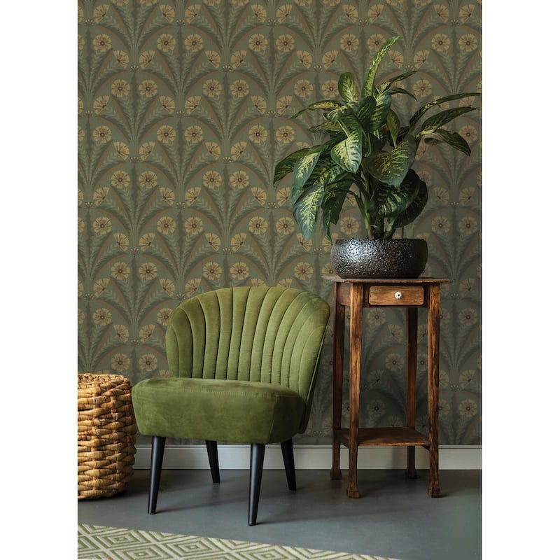 Chesapeake Tap Root Green Floral Damask Wallpaper