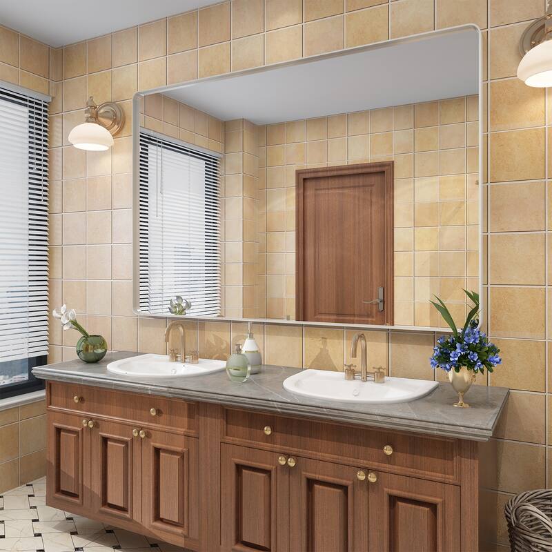 Modern Metal Frame Wall Mounted Bathroom Vanity Mirror - 60x40 - Silver