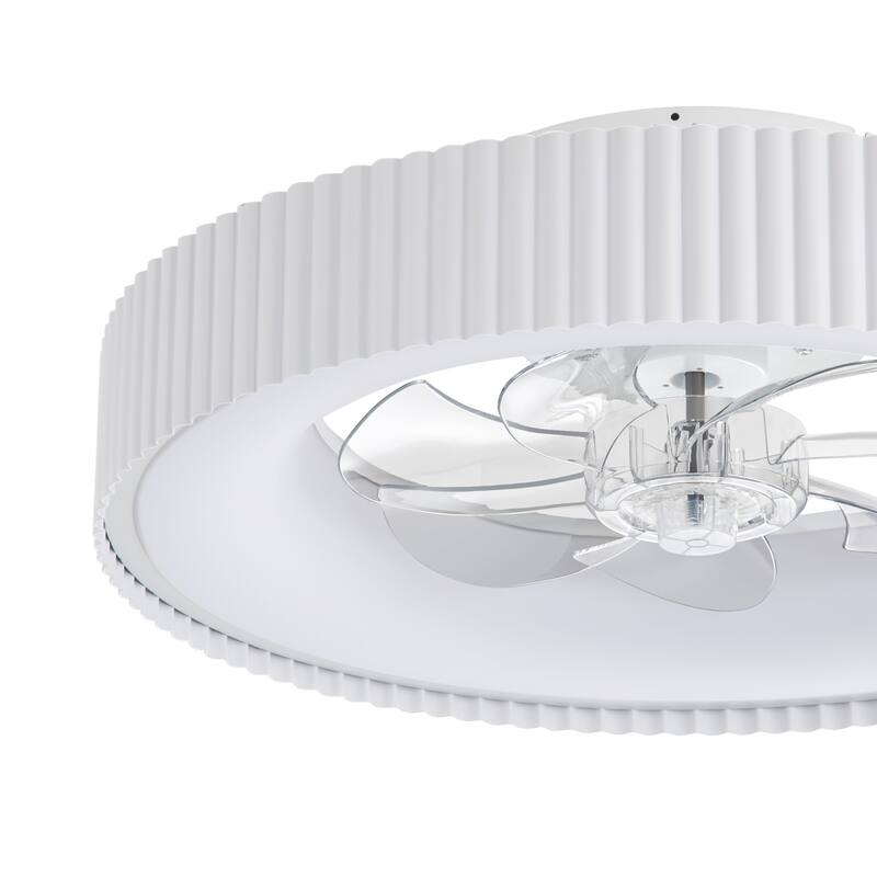 19.3" White Flush Mount 7-Blade Ceiling Fan with Remote and Dimmable LED Light, Stepless Color Temperature