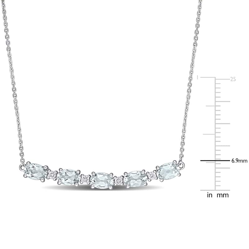 Miadora 14k White Gold Aquamarine and 1/6ct TDW Diamond 5-Stone Bar Necklace
