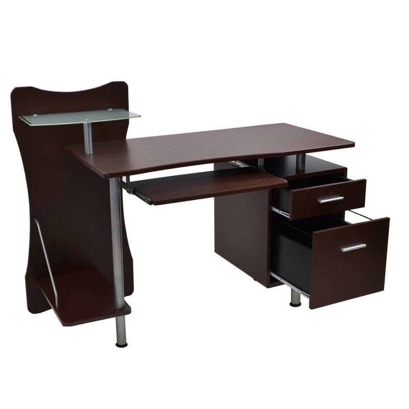 Stylish Computer Desk with Storage Drawers, Pull-Out Keyboard Tray, and Durable Steel Legs for Home Office