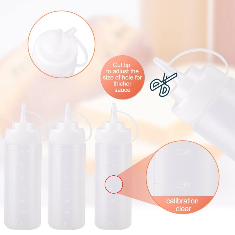 4pcs 12 Oz Plastic Condiment Squeeze Bottles Dispenser with Cap