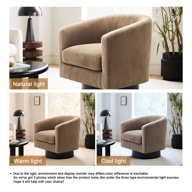 Modern 360° Swivel Corduroy Barrel Chair, Accent Armchair For Living Room