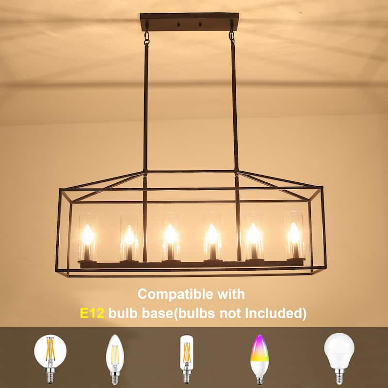 Modern Kitchen Island Chandelier, Farmhouse 6-Light Semi Flush Mount Chandelier for Dining Room Living Room Bedroom
