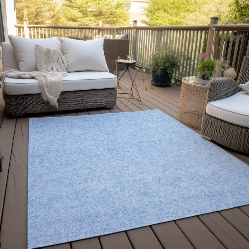 Machine Washable Indoor/ Outdoor Chantille Floral Farmhouse Rug - Sky - 9' x 12'