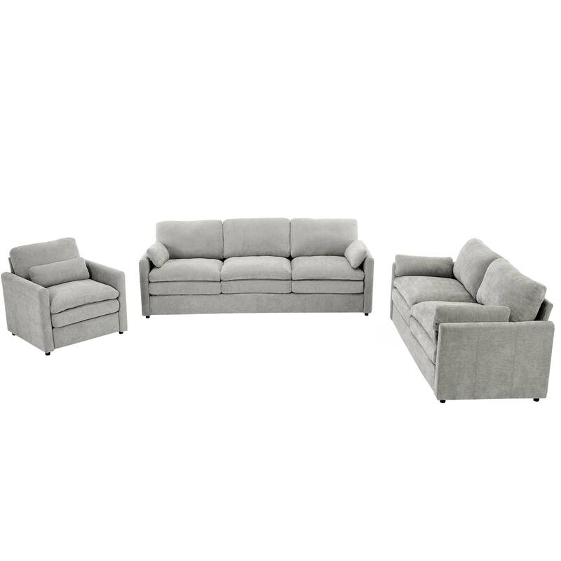 Roomfitters Cozy Cloud Upholstered Sofa Set with Armchair, Loveseat and 3-Seater, Chenille Fabric