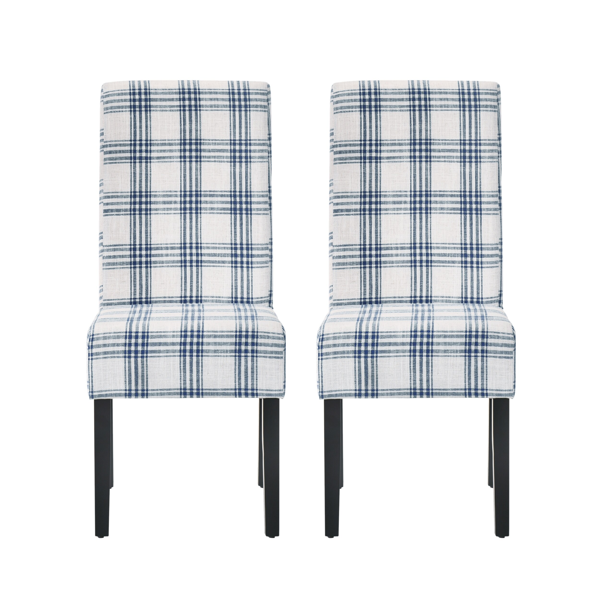 Fabric Dining Chairs, Blue/Cream Accent Upholstered Chair, Set of