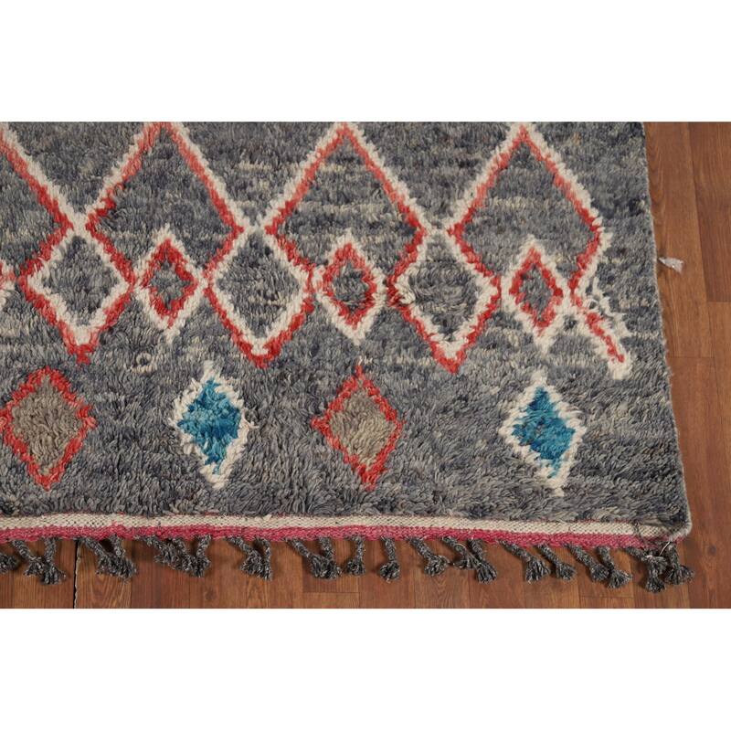 Grey Moroccan Area Rug Hand-Knotted Wool Carpet - 5'4" x 9'6"
