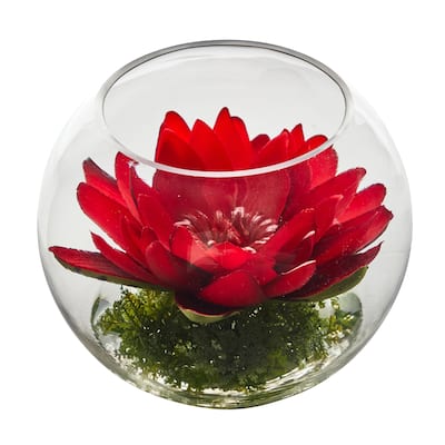 8" Lotus Artificial Arrangement in Glass Vase