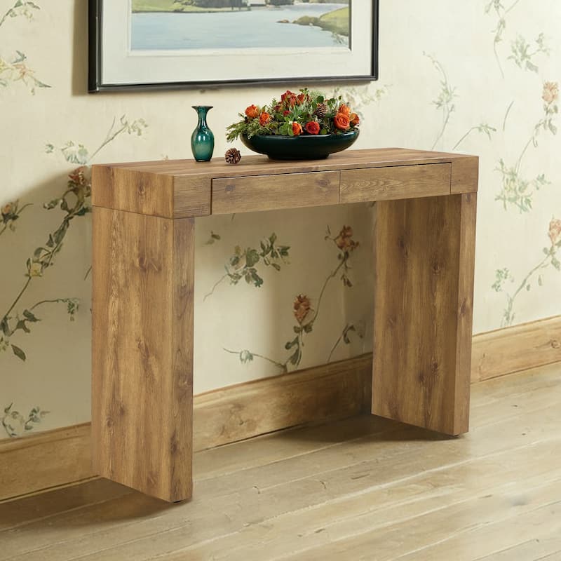 50-Inch Wood Grain Bar Table – Dual Drawers, Multi-Functional as Desk or Bar Counter.