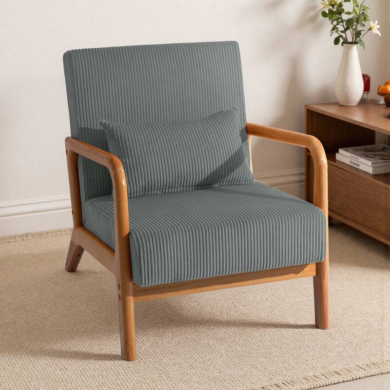 25" W Mid Century Upholstered Wood Accent Chair with Pillow