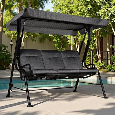 Steel 3-Seat Patio Swing with Thick Cushions - Outdoor Canopy Swing (600lb Capacity)