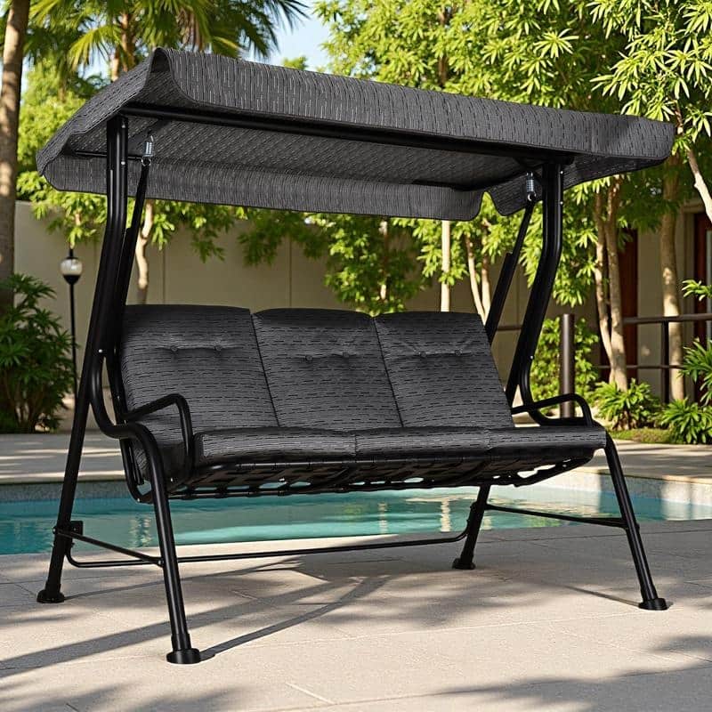 Steel 3-Seat Patio Swing with Thick Cushions - Outdoor Canopy Swing (600lb Capacity)