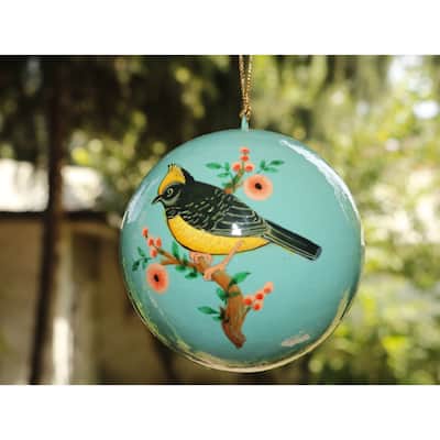 Handmade Christmas Ornaments Hand Painted by Artisan on Recycled Paper - Bird 7 - One Size