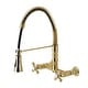 preview thumbnail 6 of 4, Heritage Two-Handle Wall-Mount Pull-Down Sprayer Kitchen Faucet Brushed Brass