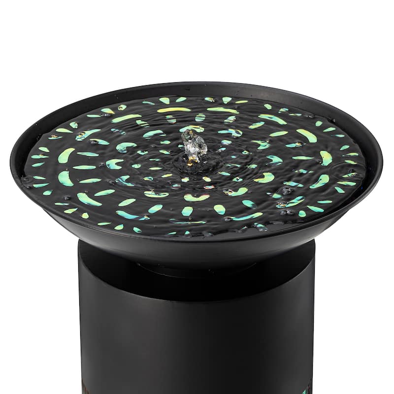 Glitzhome 24"H/35"H Metal Modern Cutout Pattern Outdoor Floor Fountains with Laser Lighting