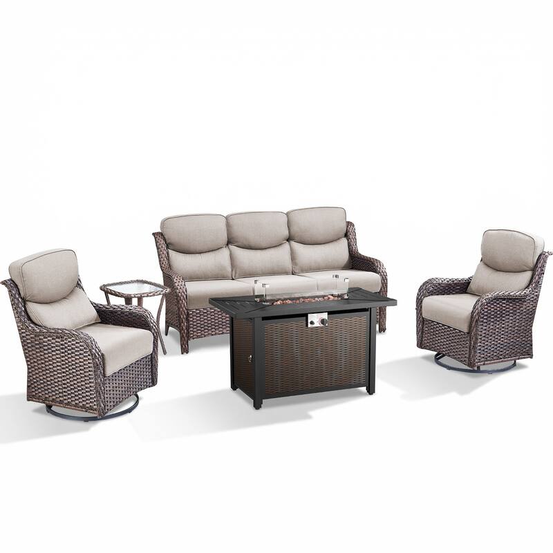 Pocassy 4/5 Piece Patio Sofa Furniture Set with 43" Fire Pit Table