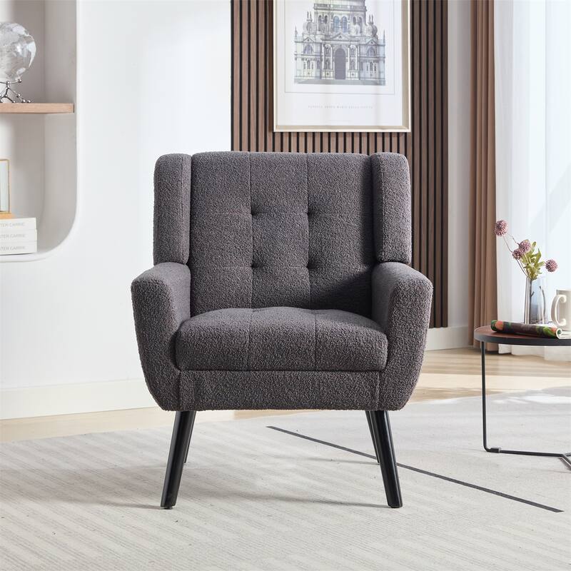 Modern Ergonomics Accent Chair with Black Legs - Grey Teddy