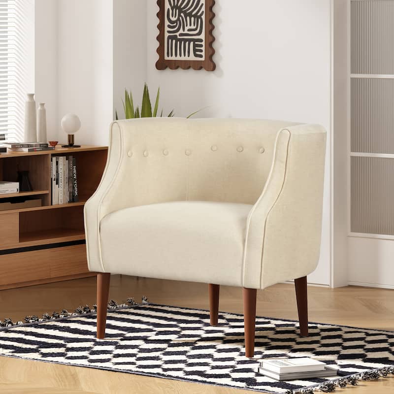 Fabric Club Chair Side Chair Reception Chair Office Chair Beige Padded Chair Leisure Chair with Wood Legs - Beige