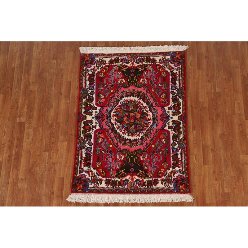 Hand Knotted Oriental 100% Wool Carpet Traditional Floral Red Bakhtiari Area Rug - 4' 10'' X 3' 7''