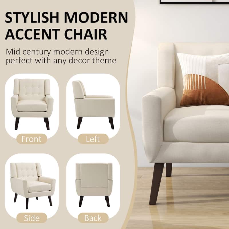 Set of 2 Modern Accent Chair Cotton Linen Upholstered Armchair for Living Room