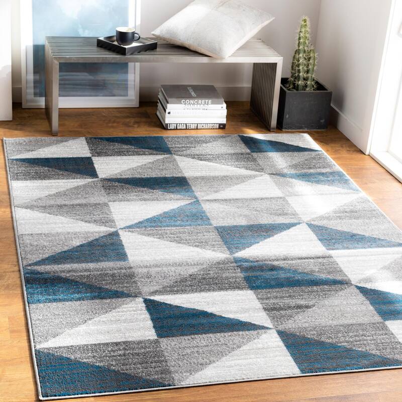 Livabliss Monte Carlo Mid-Century Modern Geometric Area Rug - Sky Blue - 8' 10" x 12'