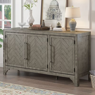 3-door Sideboard Storage Cabinet Cupboard Console Table with Adjustable Shelves, Dining Side Cabinet Hallway Entry Cabinet, Gray