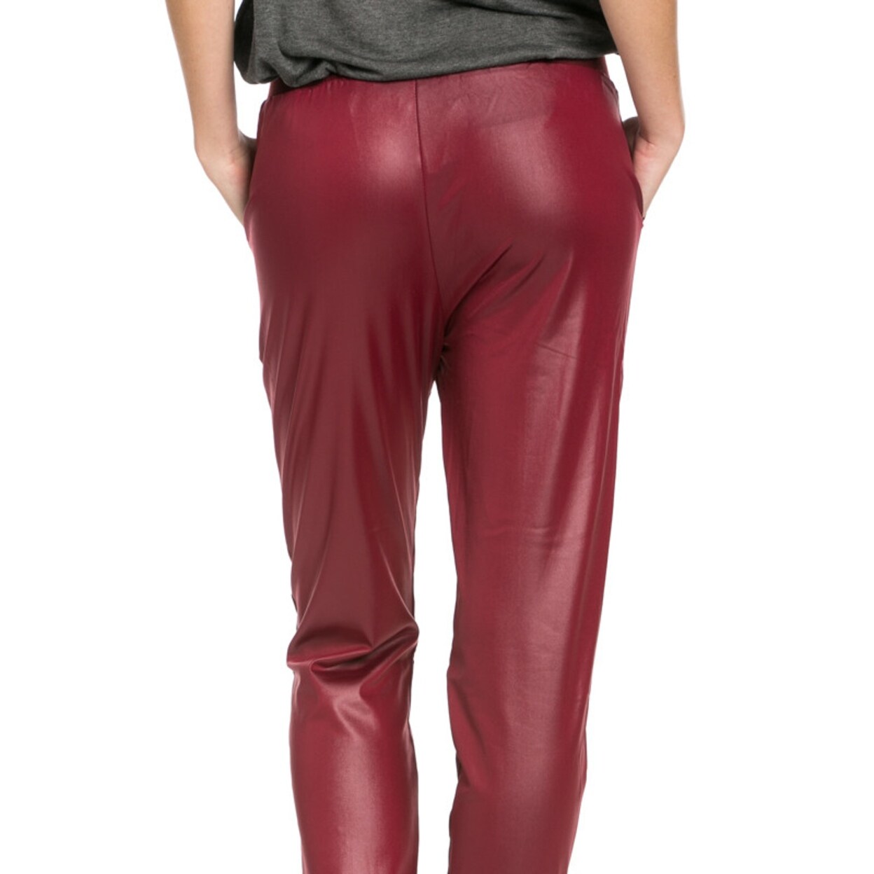 burgundy faux leather trousers