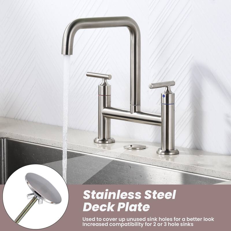 WOWOW Double Handle Bridge Faucet with Kitchen Sink Hole Cover