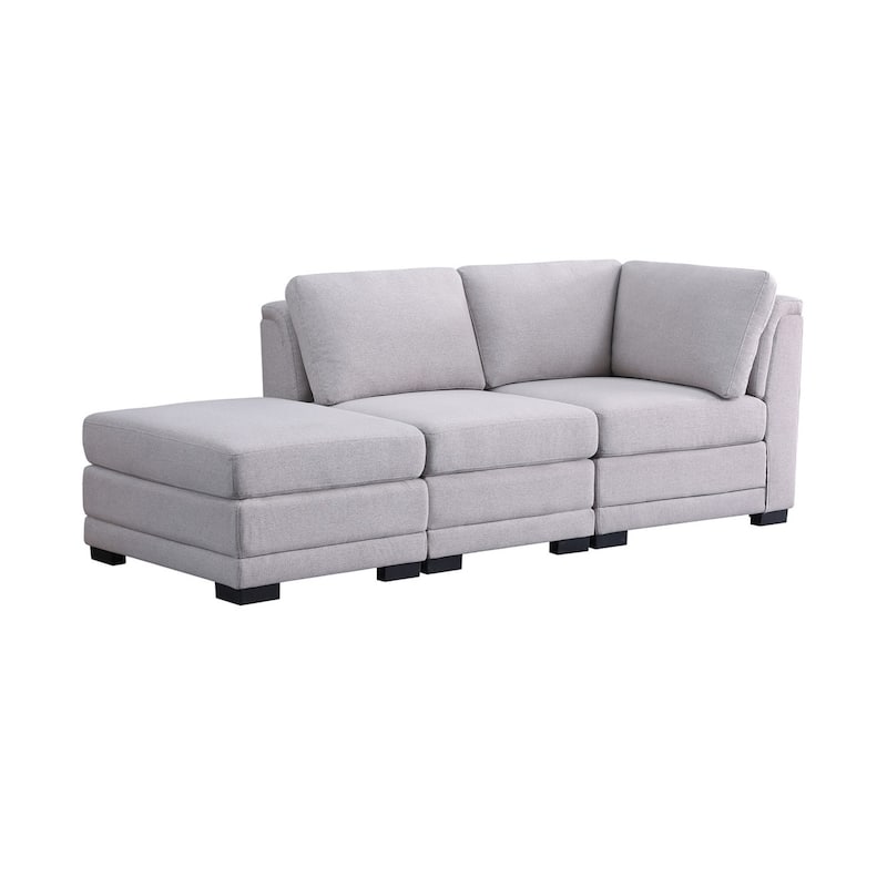 Upholstered Reversible Modular Sofa with Ottoman in Light Gray