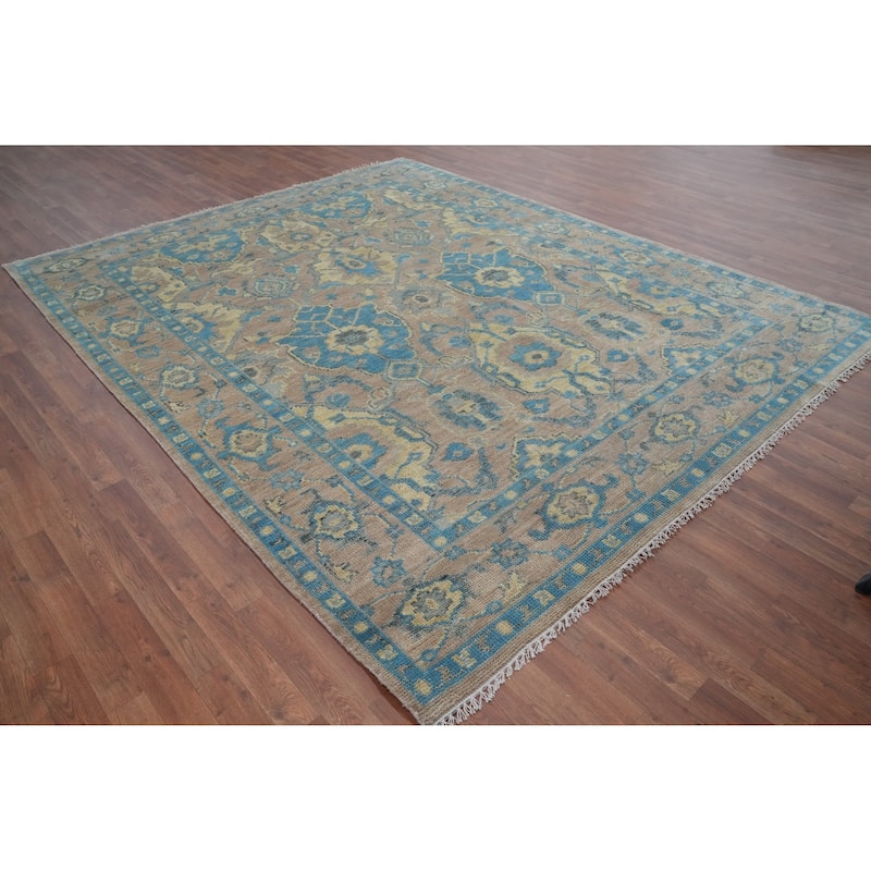 Oushak Indian Area Rug Hand-Knotted Transitional Brown Wool Carpet - 8'0" x 9'10"