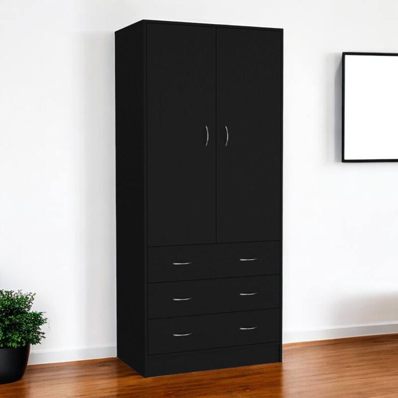 HomeRoots 71" Black Two Door Three Drawer Combo Dresser - Black - 3-drawer