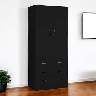HomeRoots 71" Black Two Door Three Drawer Combo Dresser