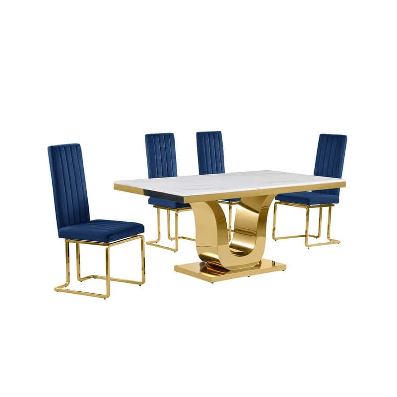 Best Quality Furniture D320-SC344-7 Dining Set with 66" White Marble Top