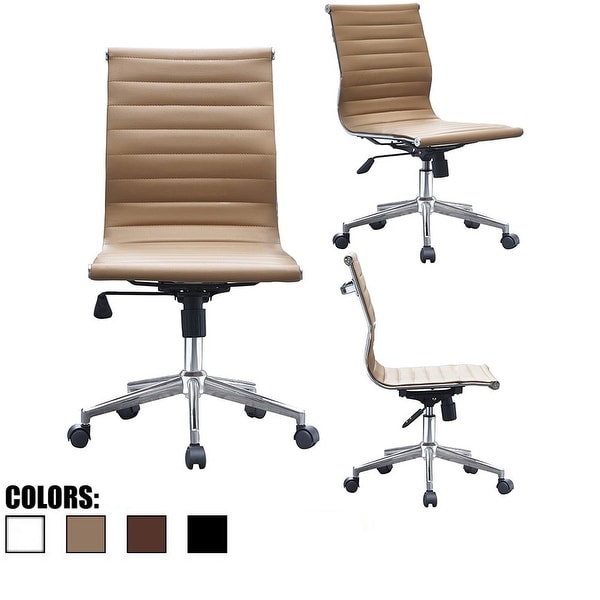 2xhome Tan Sleek Swivel Modern Adjustable Pu Leather Office Chair Mid Back Armless Ribbed Chair Conference Room Work Task Desk Overstock 14390878