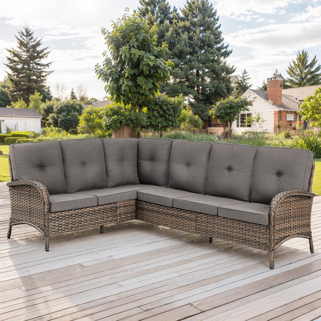 Outdoor Sectional Sofa Couch with Comfy Cushions Brown-Grey - Brown