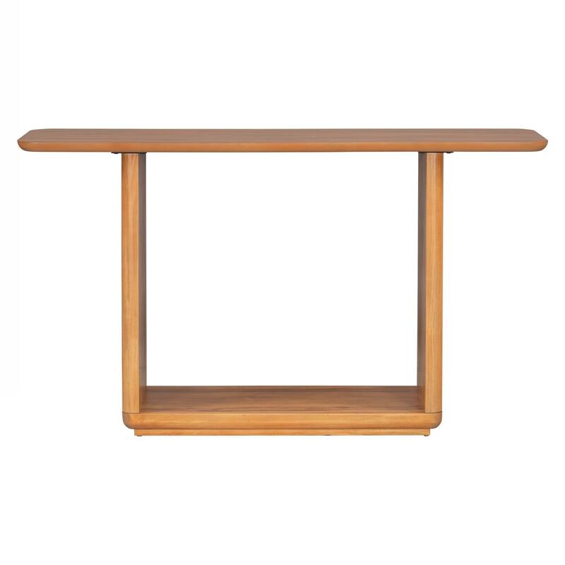 Elegant Minimalist Console Table with Curved Corners,Natural Wood Veneer,U-Base Design for Easy Placement