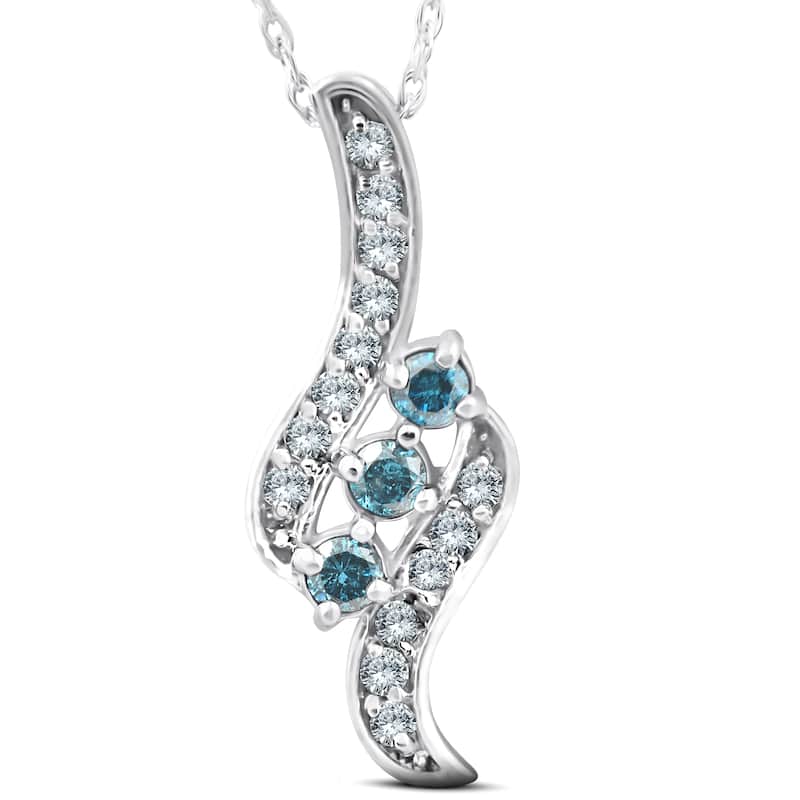 Bliss Diamond 1/3ct 3-Stone Blue Diamond Pendant 14 KT White Gold - White - 18 Inch