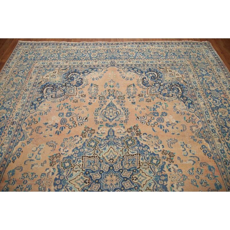 Hand Knotted Oriental 100% Wool Carpet Traditional Medallion Peach Mashad Area Rug - 11' 0'' X 7' 11''