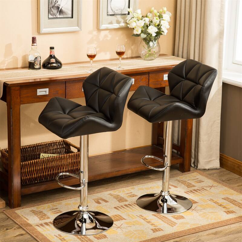 Contemporary Tufted Adjustable Height Hidraulic Bar Stools, Set of 2