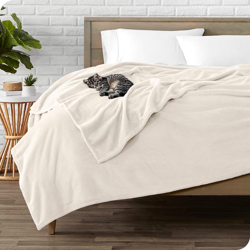 Bare Home Microplush Fleece Blanket - Ultra-Soft - Cozy Fuzzy Warm - King - Vanilla