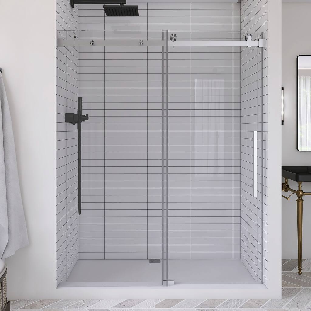 60 in. W x 76 in. H Frameless Single Sliding Shower Doors with Clear Tempered Glass - 60" x 76" in.