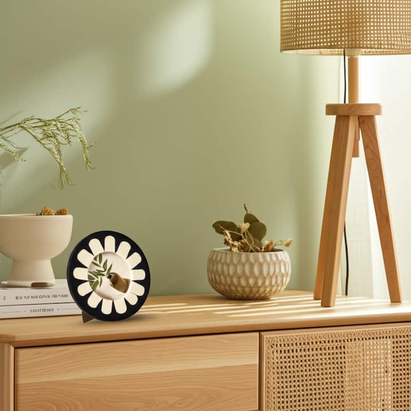 Resin Wood Photo Frame Round Petal Design for Home Office - 1" Ivory