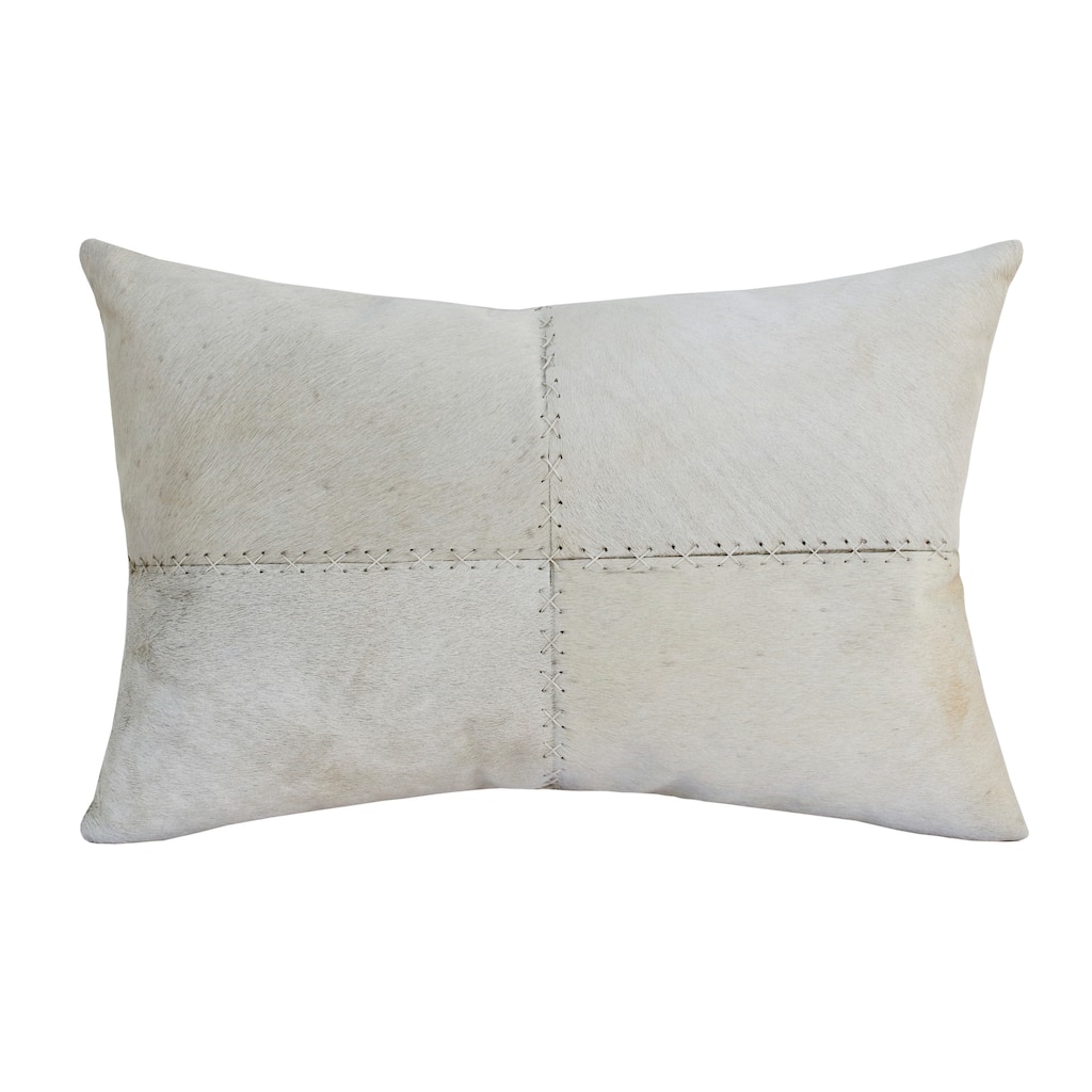 Sevita Ivory Patchwork Faux Leather Rectangular Lumbar Pillow